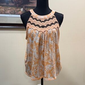 Bunulu Orange Floral High Neck Tank Top